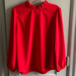 J Crew Red Blouse with Ruffled Collar XL